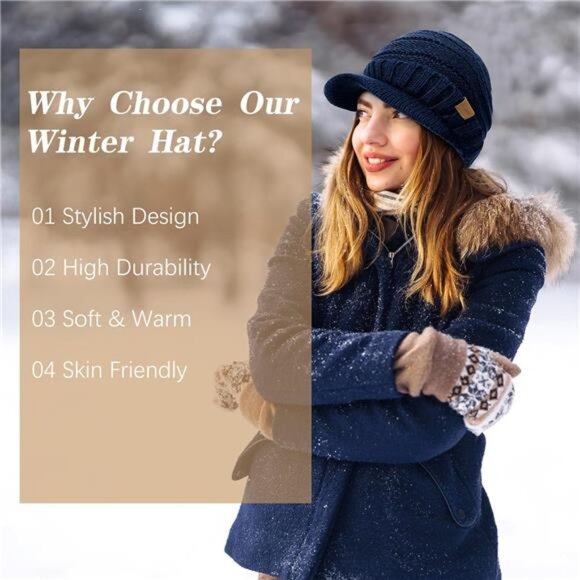 Cable Knit Visor Beanie with Fleece Softness main image 6